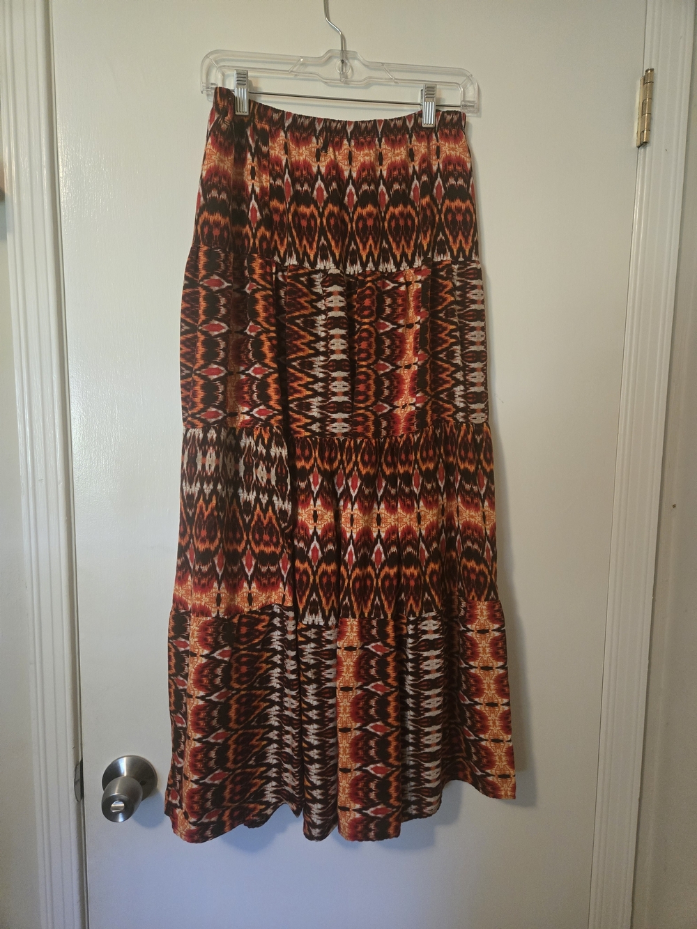 Cato Multi-Color Boho Maxi Skirt in Orange, Brown & Black